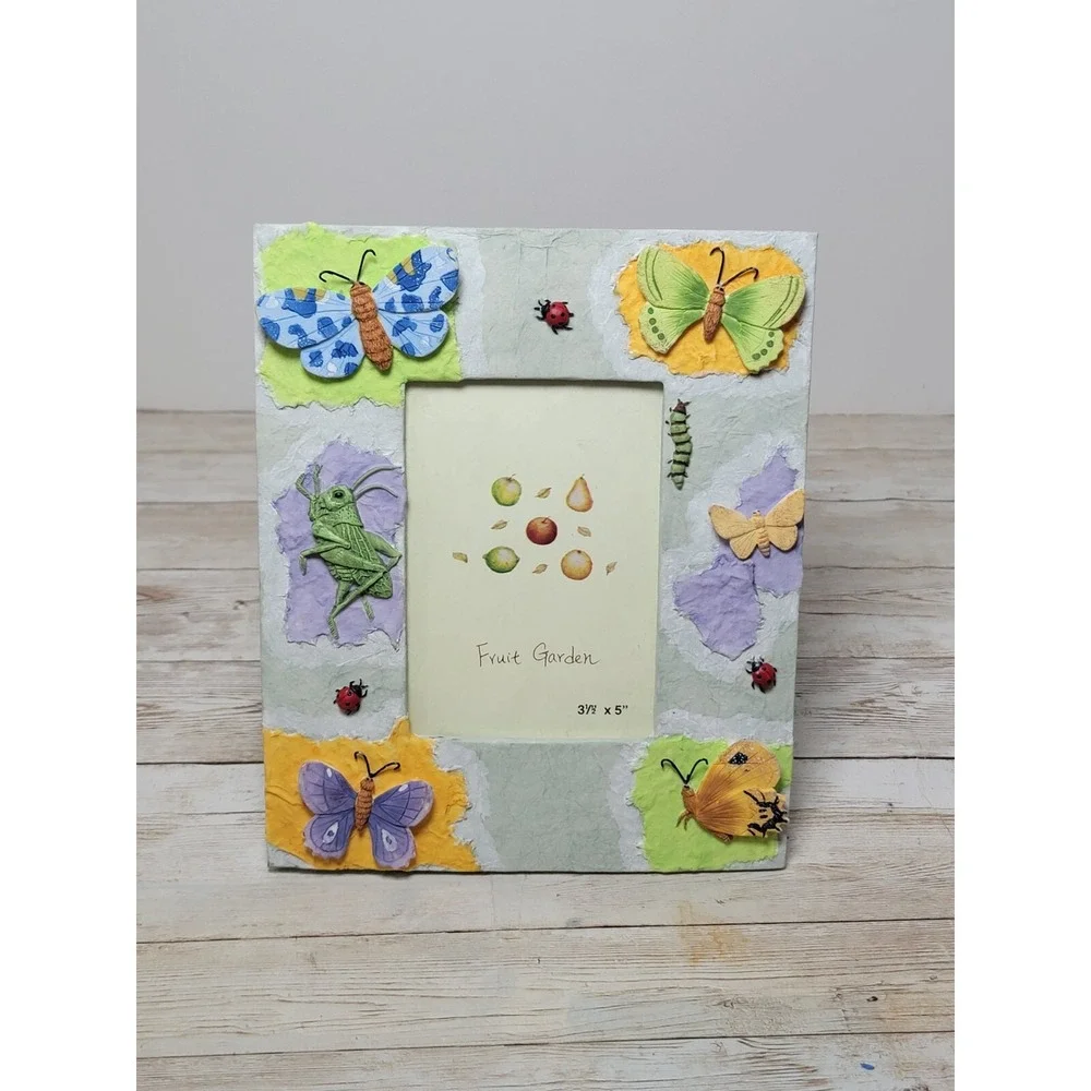 Vintage Dragonfly‎ Butterflies Ladybug Grasshopper Picture Frame Free Stands NWT